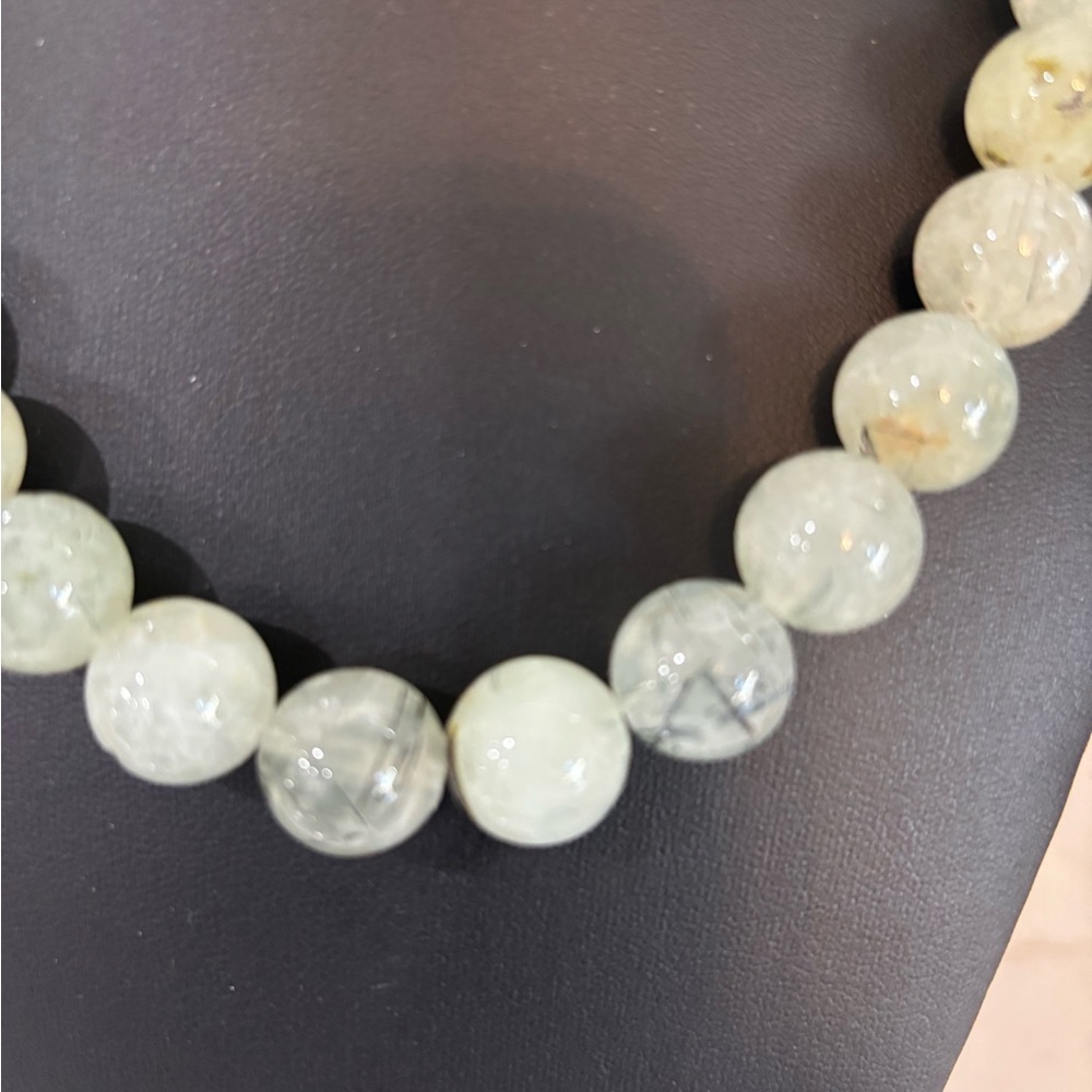 Prehnite Necklace-14MM RD-SS - Picture 3 of 7
